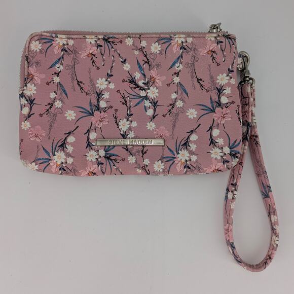 Steve Madden Pink Floral Wristlet Zippered Btrell Wallet Purse Clutch Flowers - Picture 1 of 10